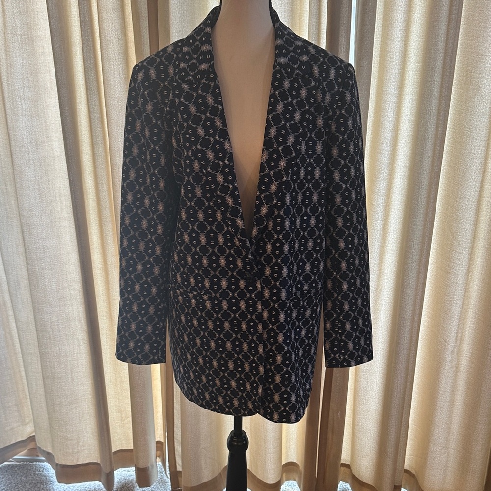 Women's Navy and White Patterned Blazer